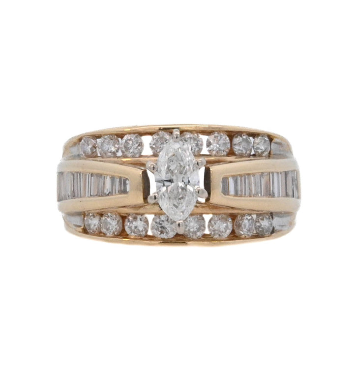 18K Yellow Gold Marquise Diamond Contemporary Engagement Ring