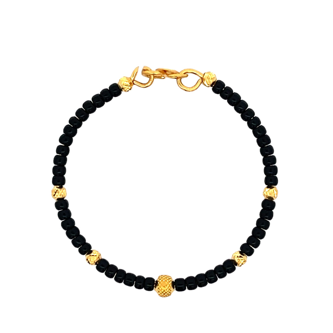 22K Yellow Gold Black Bead Baby Bracelet Delicate Charm
