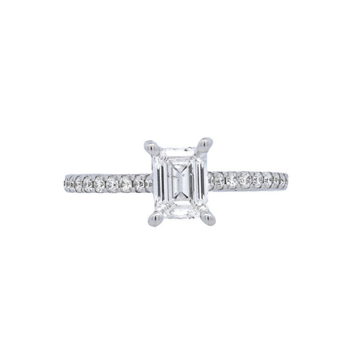 14K White Emerald- Cut Diamond Solitaire Engagement Ring