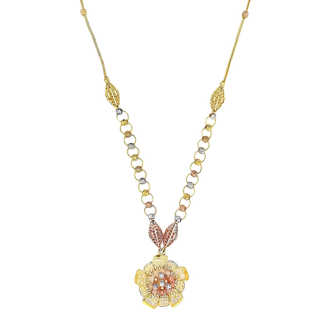 22K Yellow Gold Elegant Floral Pendant Necklace 16