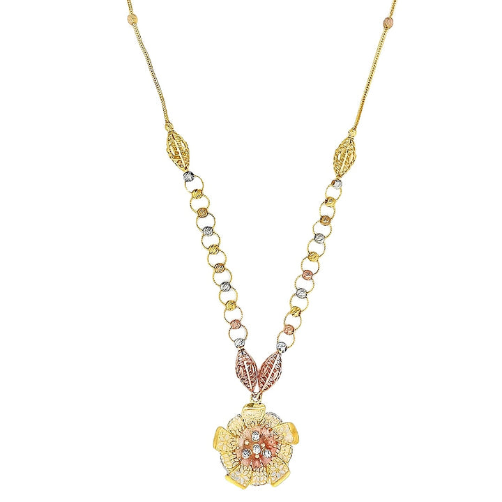 22K Yellow Gold Elegant Floral Pendant Necklace 16
