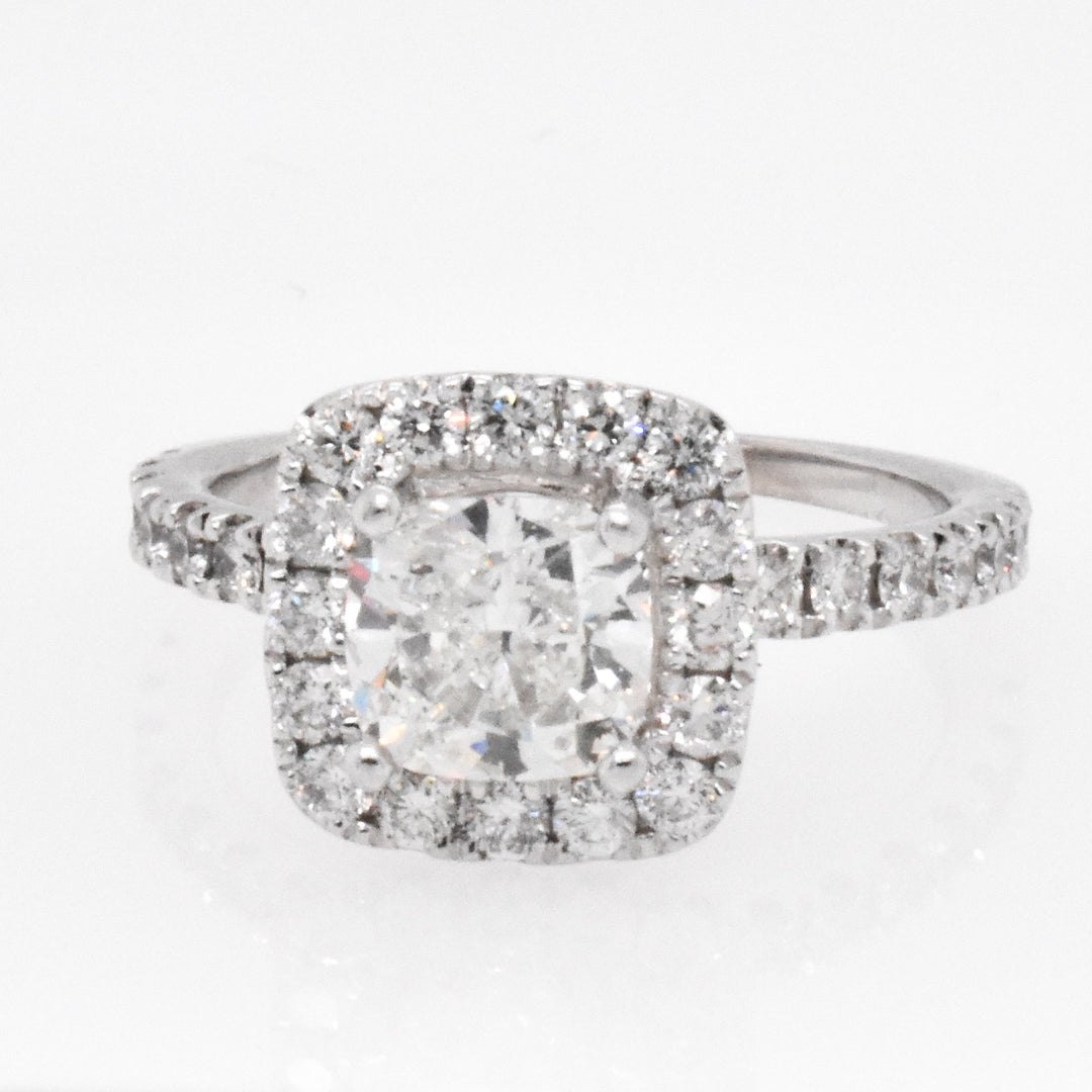 14K White Cushion Diamond 1.25Ct Halo Engagement Ring