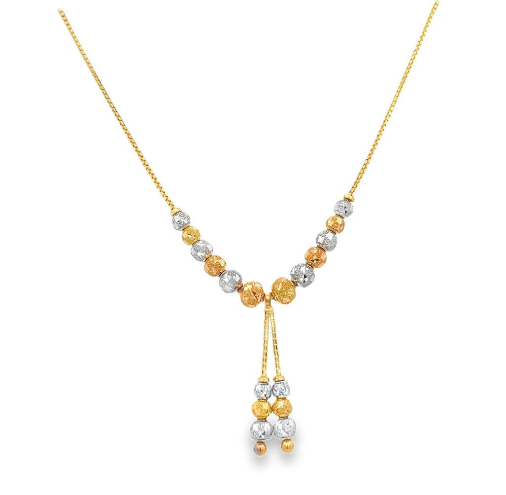 22K Two-Tone Gold 15 Bead Necklace | Elegant Metalwork