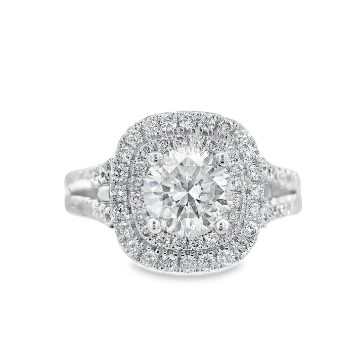 14K White Round Diamond 0.90Ct Halo Engagement Ring