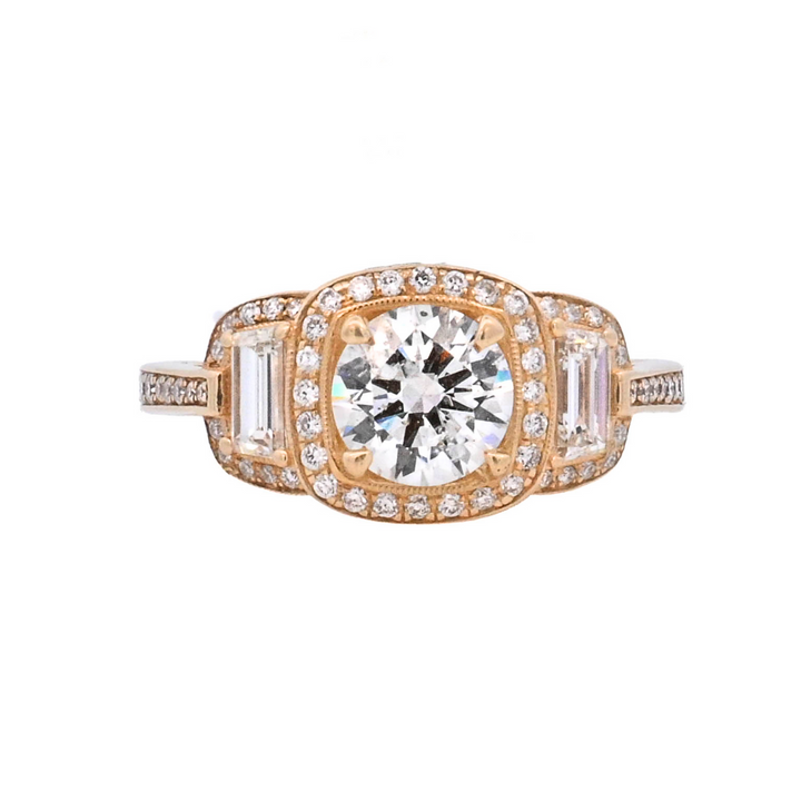 14K Yellow Gold 1CT Round Diamond 3-Stone Engagement Ring