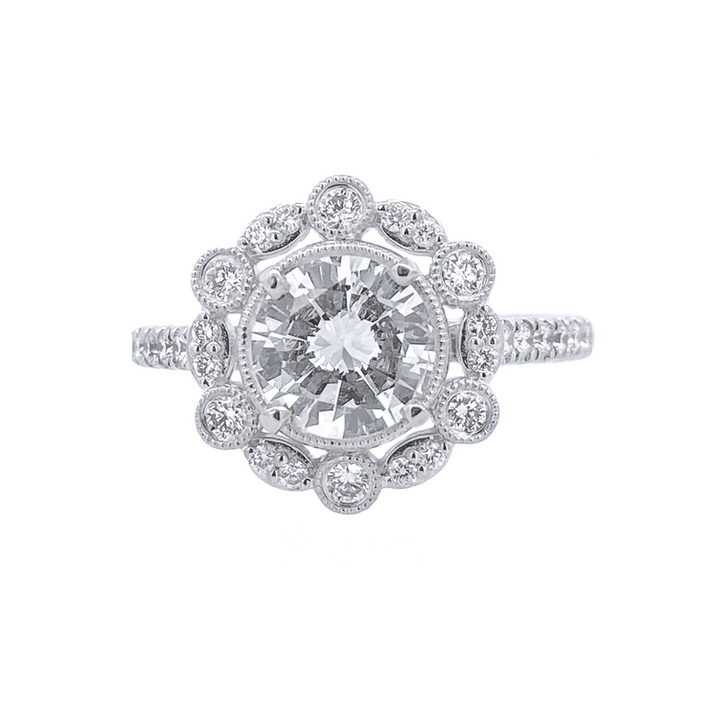 14K White Round Diamond 0.40Ct Halo Engagement Ring