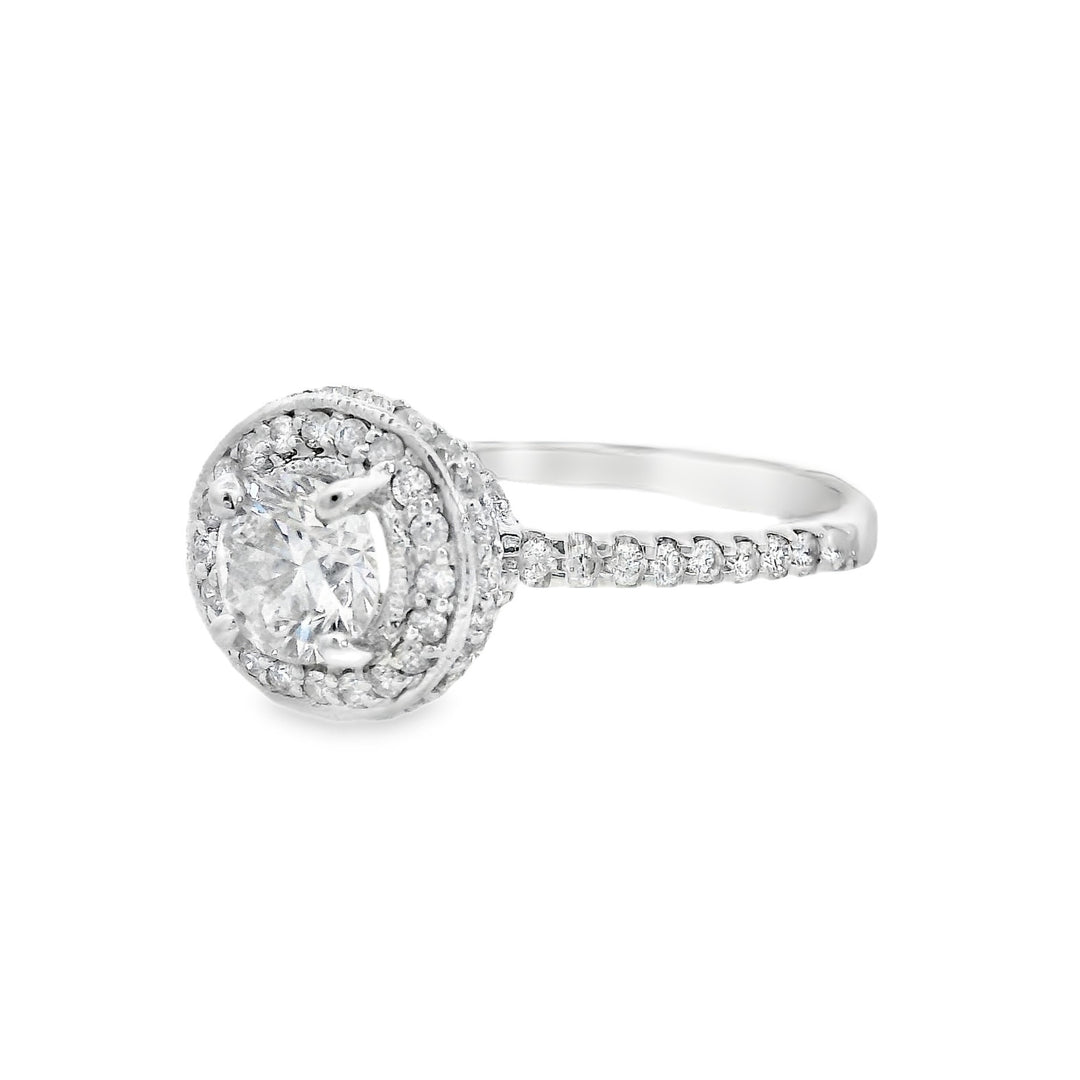 18K White Round Diamond 0.57Ct Halo Engagement Ring