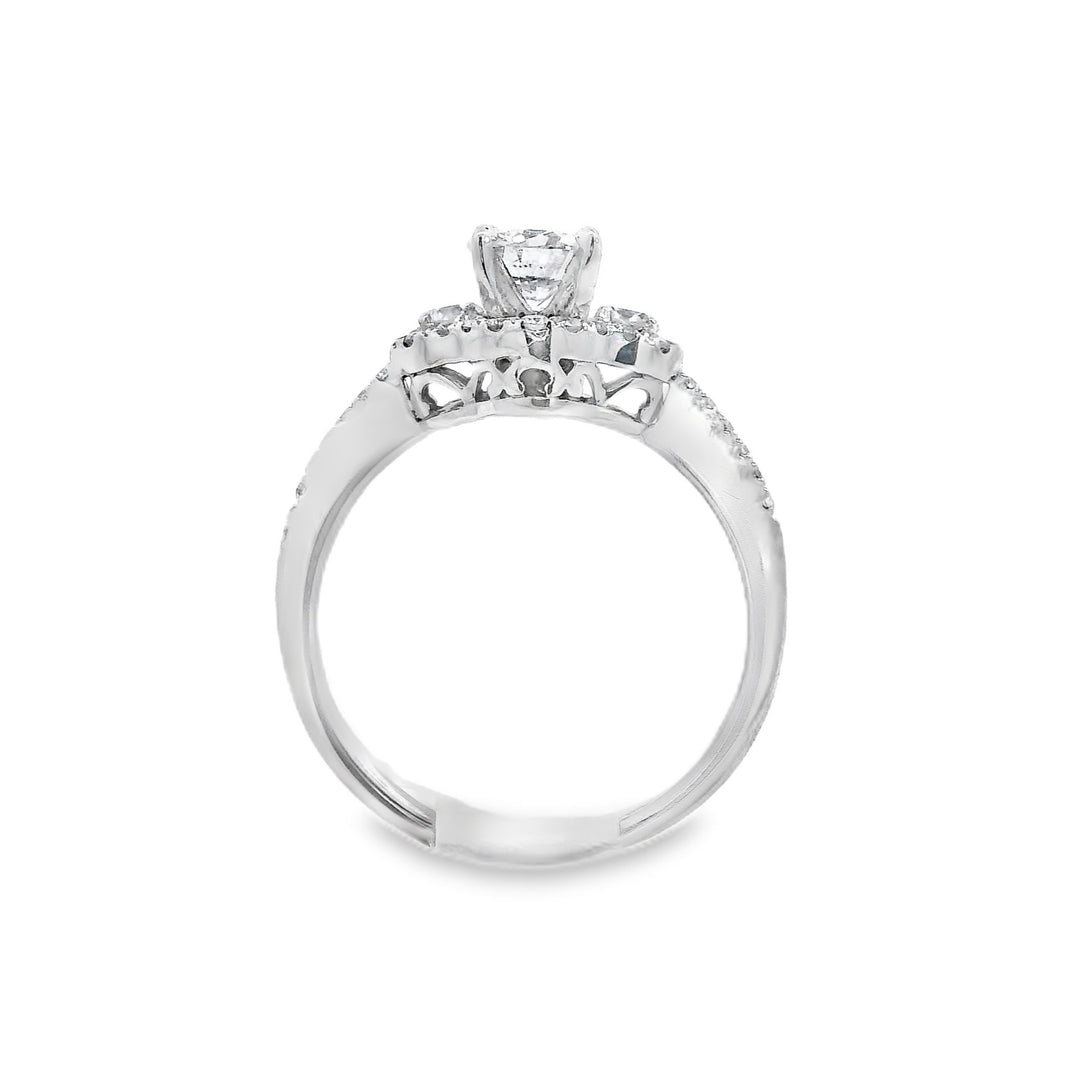 14K White Round Diamond 0.56Ct 3 Stone Engagement Ring