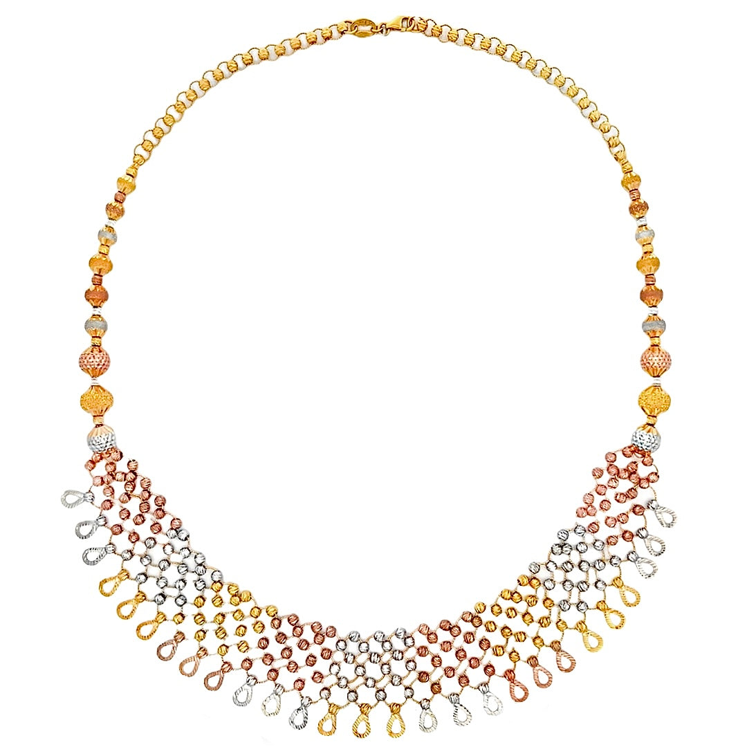 22K Tri-Tone Gold Decorative Chain Pendant Necklace