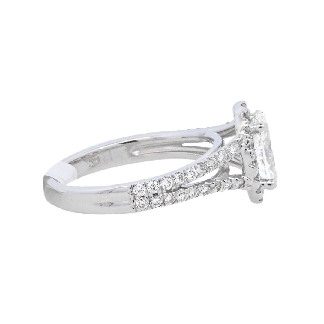 14K White Oval Diamond Halo Engagement Ring