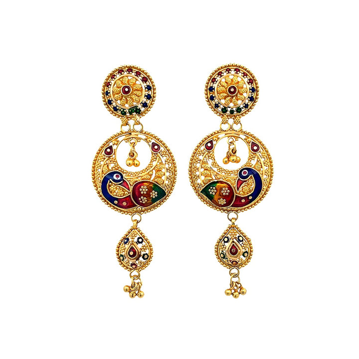 22K Yellow Gold Multi-Color Artisan Statement Earrings