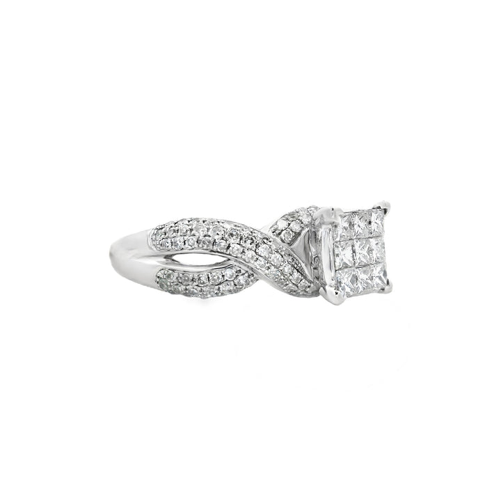 14K White Princess Diamond 0.99Ct Cluster Engagement Ring