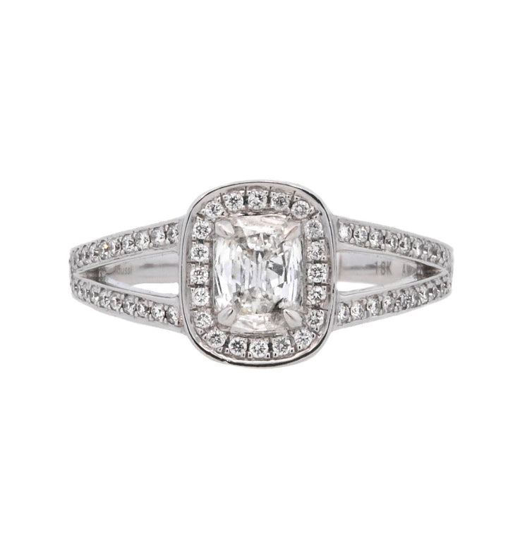 18K White Cushion Diamond 0.41Ct Halo Engagement Ring