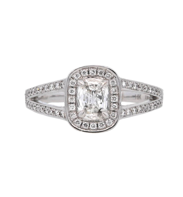 18K White Gold 0.41Ct Cushion Diamond Halo Engagement Ring