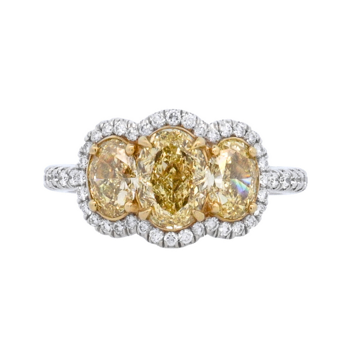 18K White Gold 4.15ct Yellow Diamond Three-Stone Ring
