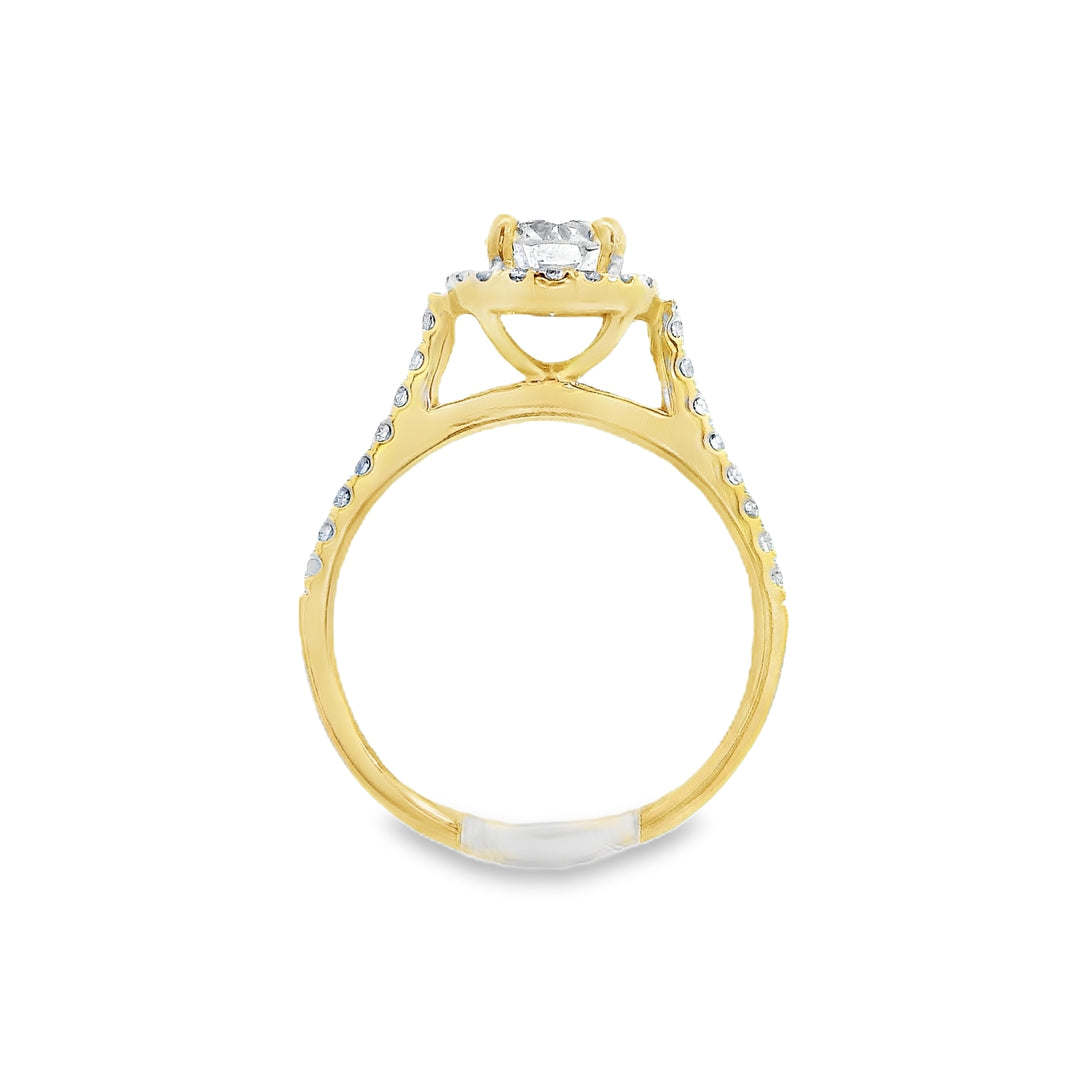 14K Yellow Round Diamond 0.87Ct Halo Engagement Ring