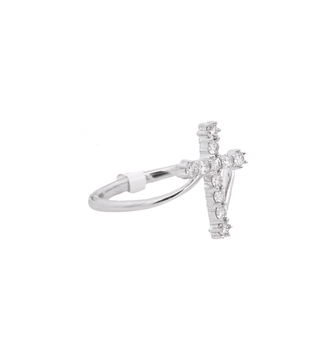 14K White Gold 0.33ct Diamond Cross Fashion Ring