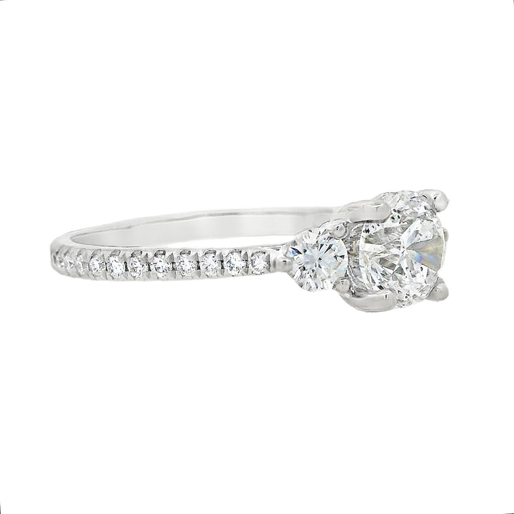 14K White Gold Round Diamond 1.02Ct Three-Stone Engagement Ring