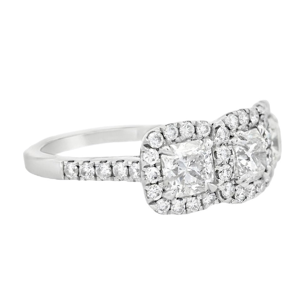 14K White Round Diamond 1.38Ct 3 Stone Engagement Ring