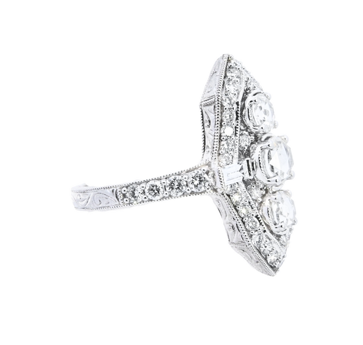 18K White Gold Art Deco Multi-Diamond Fashion Ring