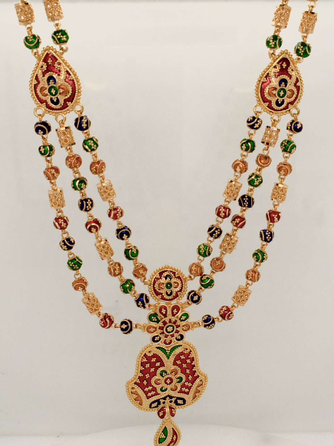 22K Yellow Gold Multi-Color Beaded Charm Necklace