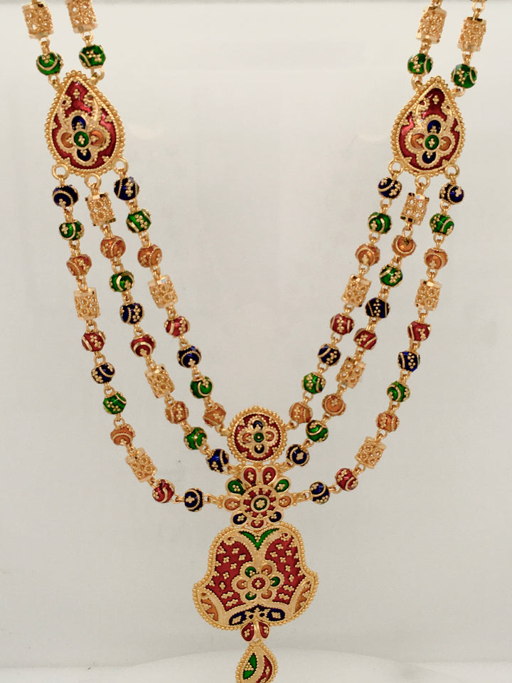 22K Yellow Gold Multi-Color Beaded Charm Necklace