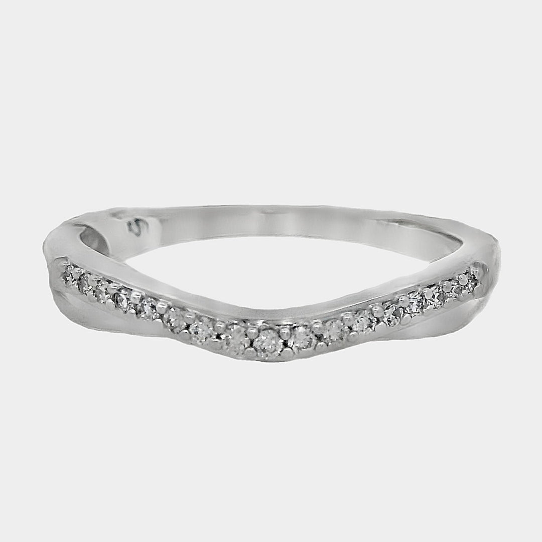 14K White Gold Curved Diamond Wedding Band, Size 6.5