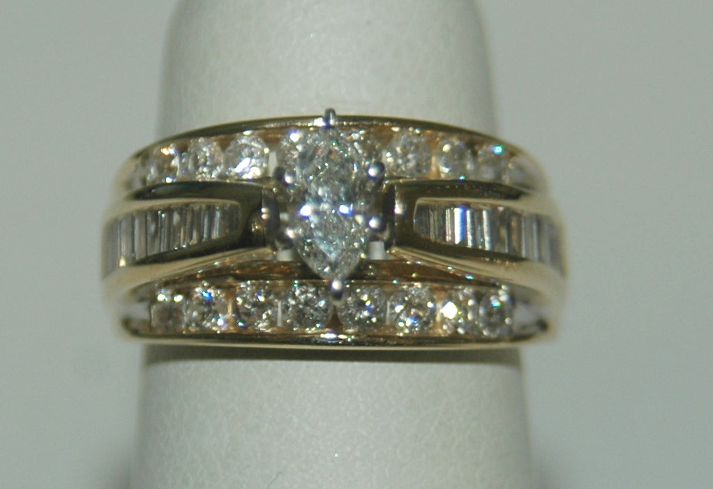 18K Yellow Gold Marquise Diamond Contemporary Engagement Ring