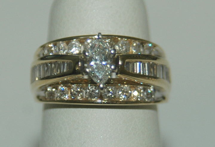 18K Yellow Gold Marquise Diamond Contemporary Engagement Ring