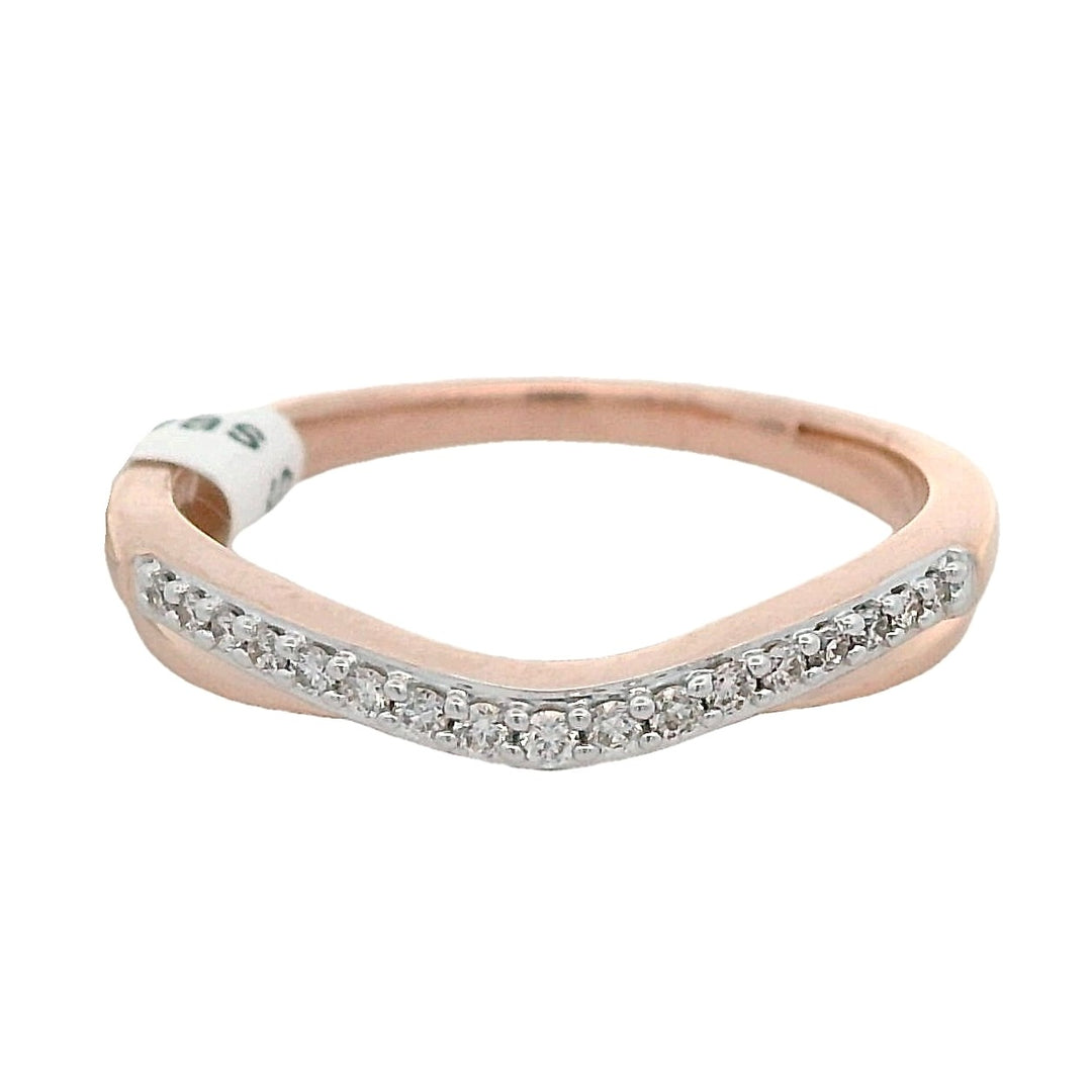 14K Rose Gold Curved Diamond Wedding Band, Size 6.5