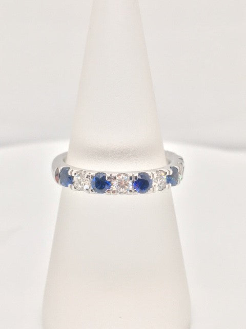 14K White Gold 0.33ct Diamond and Sapphire Half Anniversary Women's Wedding Band