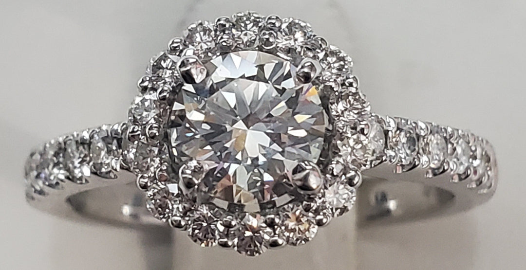 14K White Gold 0.70CT Round Diamond Halo Engagement Ring