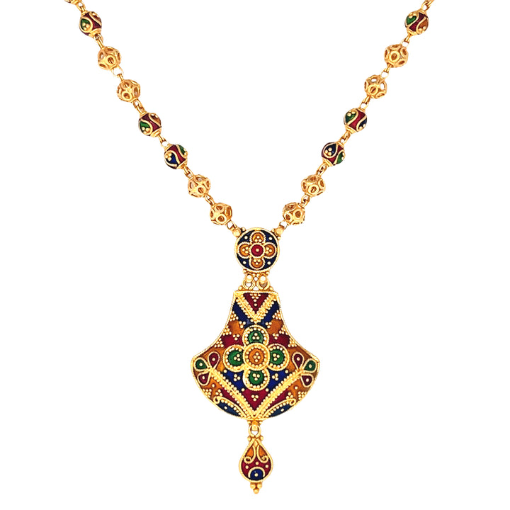 22K Yellow Gold Multi-Color Beaded Statement Necklace