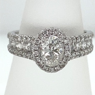 14K White Oval Diamond 0.75Ct Halo Engagement Ring