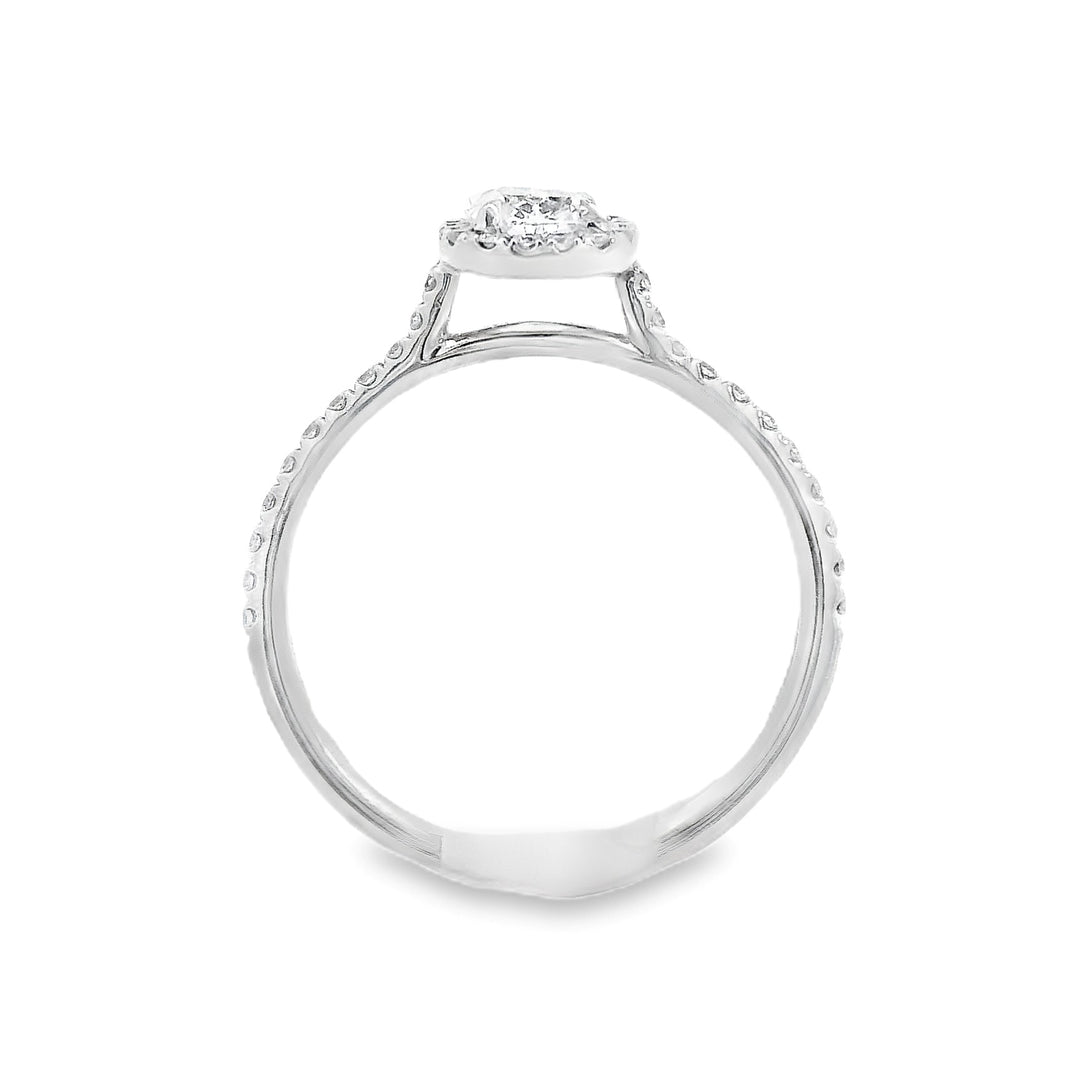 14K White Cushion Diamond 0.53Ct Halo Engagement Ring