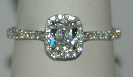 14K White Gold 0.53Ct Cushion Diamond Halo Engagement Ring