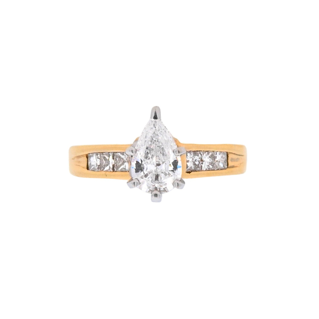 14K Yellow Gold 0.75Ct Pear Diamond Contemporary Engagement Ring