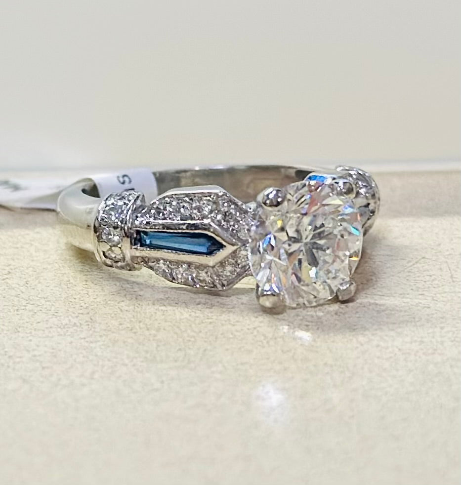 Platinum Diamond & Sapphire Halo Engagement Ring