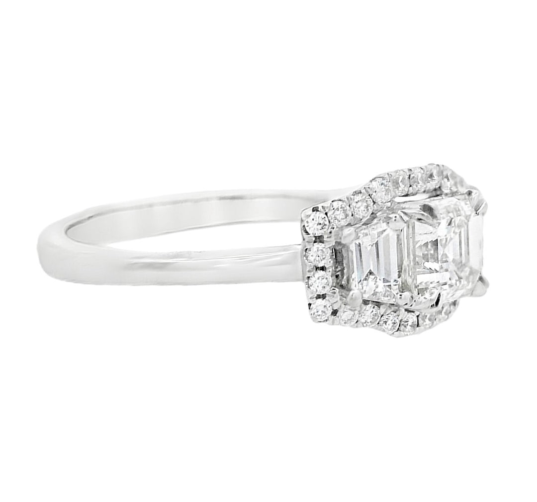 14K White Asscher Diamond 0.63Ct 3 Stone Engagement Ring