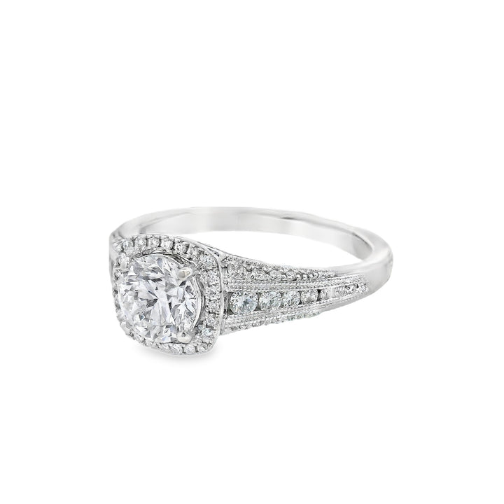 14K White Round Diamond 0.80Ct Halo Engagement Ring