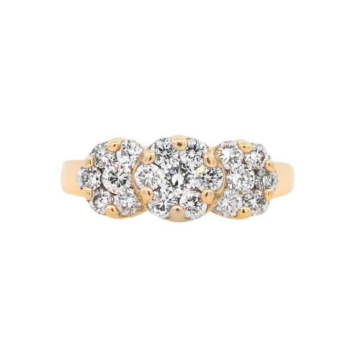 14K Yellow Round Diamond 1.00Ct Flower Engagement Ring