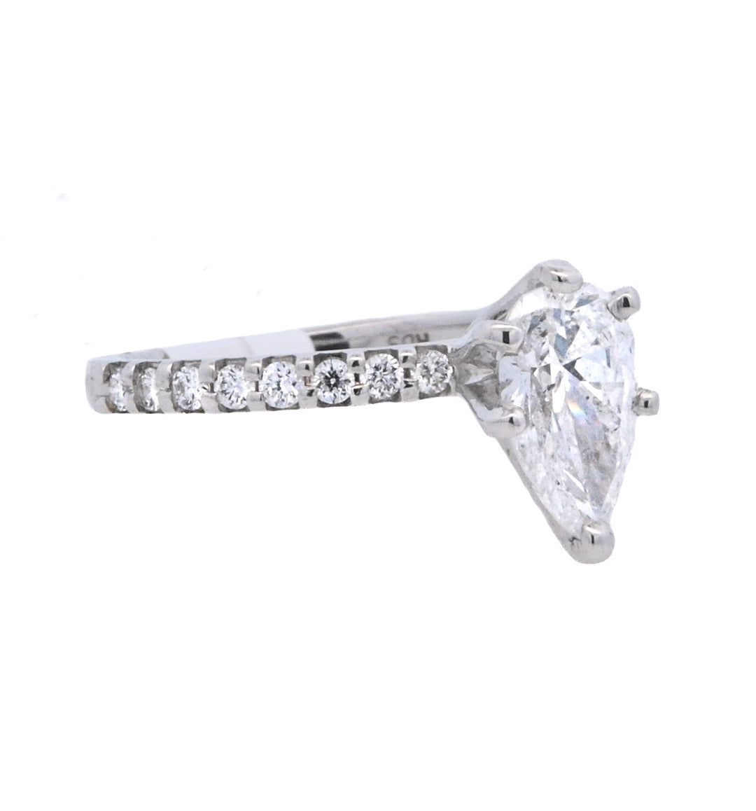 14K White Pear Diamond 0.90Ct Solitaire Engagement Ring