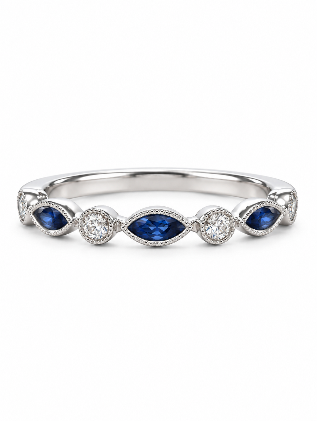 14K White Gold Diamond & Sapphire Wedding Band