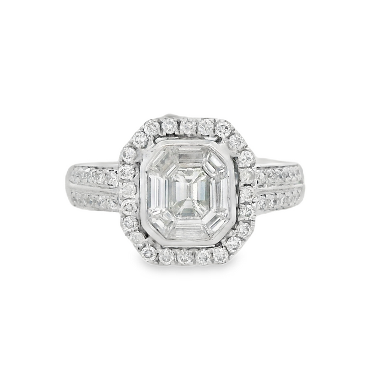 14K White Multi-Cut Diamond Geometric Engagement Ring