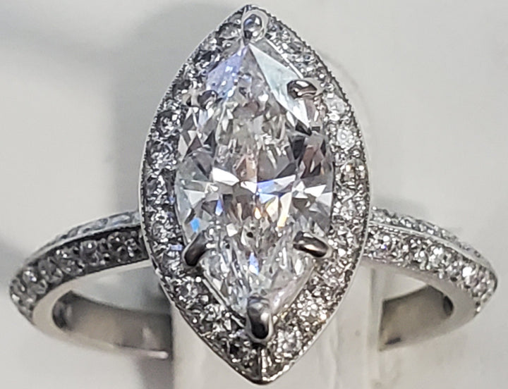 Platinum Marquise Diamond 1.17Ct Halo Engagement Ring