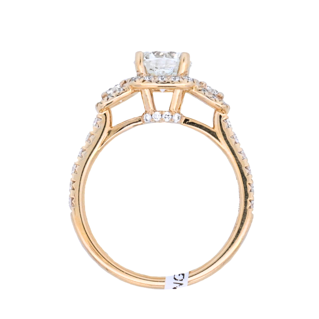 14K Yellow Gold 1.26Ct Round Diamond 3-Stone Engagement Ring