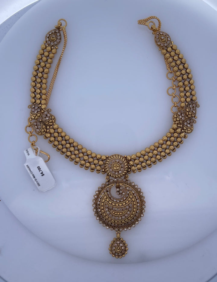 22K Yellow Gold Decorative CZ Statement Choker Necklace