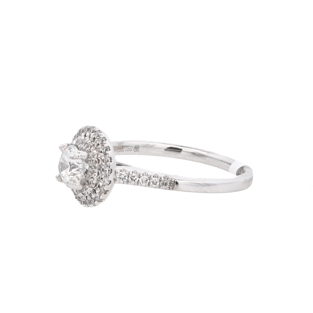18K White Gold 0.51Ct Round Diamond Halo Engagement Ring
