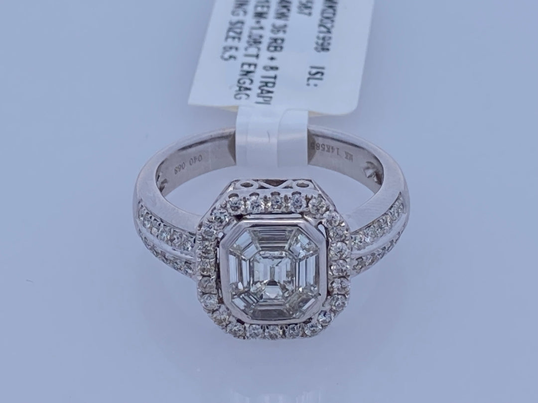 14K White Baguette Diamond Geometric Engagement Ring