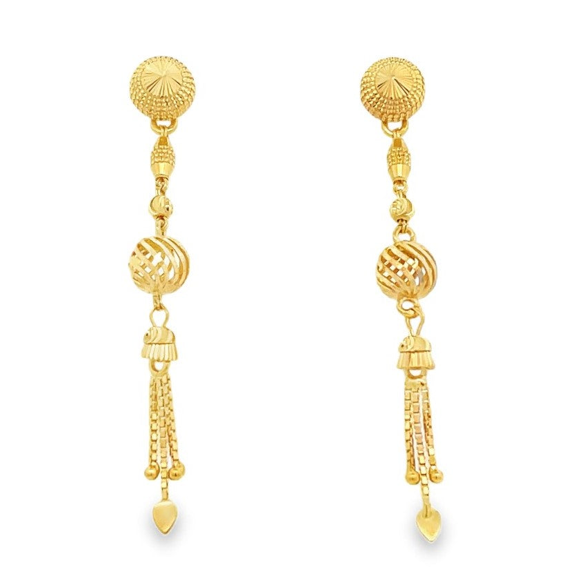 22K Yellow Gold Elegant Dangle Earrings with Screw-Backs